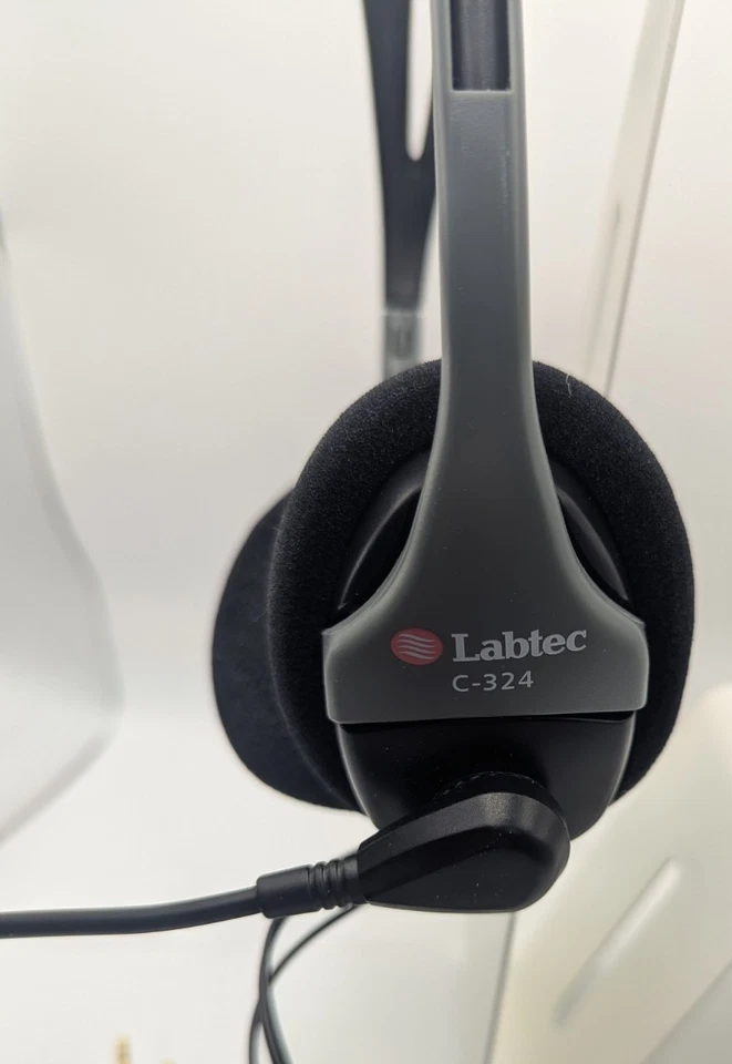 Genuine Labtec (C-324) Grey and Black Wired Headphones Boom Microphone Tested - Image 2 of 4