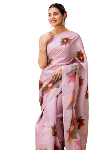 Women'S Khadi Printed Saree With Unstitched Blouse Piece