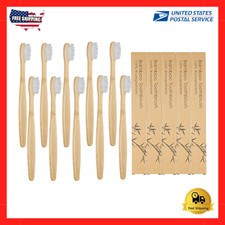 Bamboo Toothbrushes 10 Pack Biodegradable Soft Medium Charcoal Bristles - USA