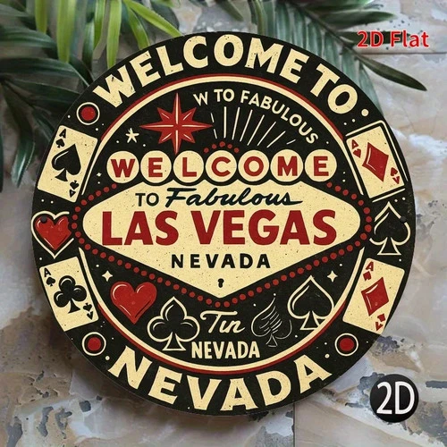 Tin Metal Signs Home Décor Welcome to Las Vegas Neon Vintage Vegas with Red & Bl