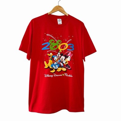 Vtg 2003 Delta Disney Dreams Florida Tee L Red Mickey Goofy Donald Pluto USA