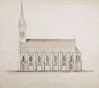 Lutherkirche Ludwigshafen Entwurf Zeichnung Architektur A. von Voit 1858