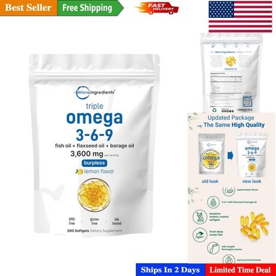 Omega 3-6-9 Softgels - 300 Burpless, Lemon-Flavored, Bioavailable Blend