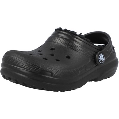 Crocs Kids Black Classic Lined Clog Warm Fuzzy Indoor Outdoor Comfort Shoe