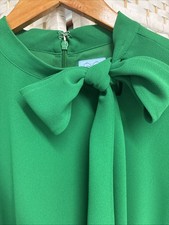 CECE Green BOW NECK TIE Short Sleeve A-LINE Flounce Hem Cocktail Dress Sz 8