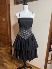 Vintage 80s Black Full Skirt Peplum Prom Party Dress XS
