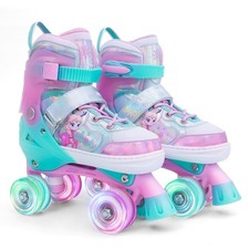 Girls Adjustable Roller Skates All Wheels Luminous Light Up Roller Skate Shoe...