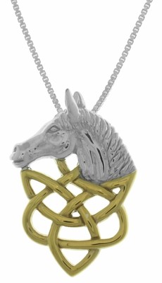 Jewelry Trends Sterling Silver Gold-Plated Celtic Knot Horse Pendant Necklace