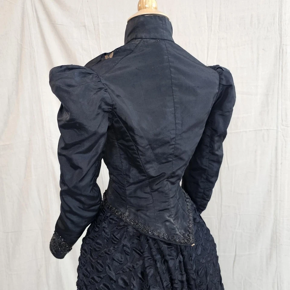 Black Victorian Antique Mutton Sleeve Top Blouse Bodice Gothic Beaded Details - Image 2 of 4