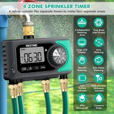 Programmable Water Sprinkler Timer 4-Outlet 4-Zone Automatic Brass Fittings