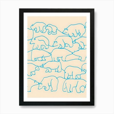 Verspielte Eisbären - Minimalist Li gerahmtes Wandbild Poster Leinwanddruck Bild