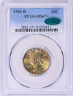 1943 D Washington Quarter PCGS MS67+ CAC Monster Rainbow Toning