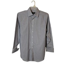 Donald J Trump Signature Men Gray Stripe Dress Shirt French Cuff 15 1/2 32-33