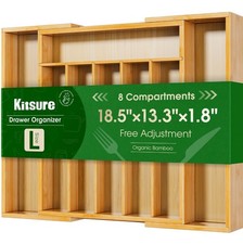 Silverware Organizer - Expandable Bamboo Kitchen Drawer Organizer for Cooking...