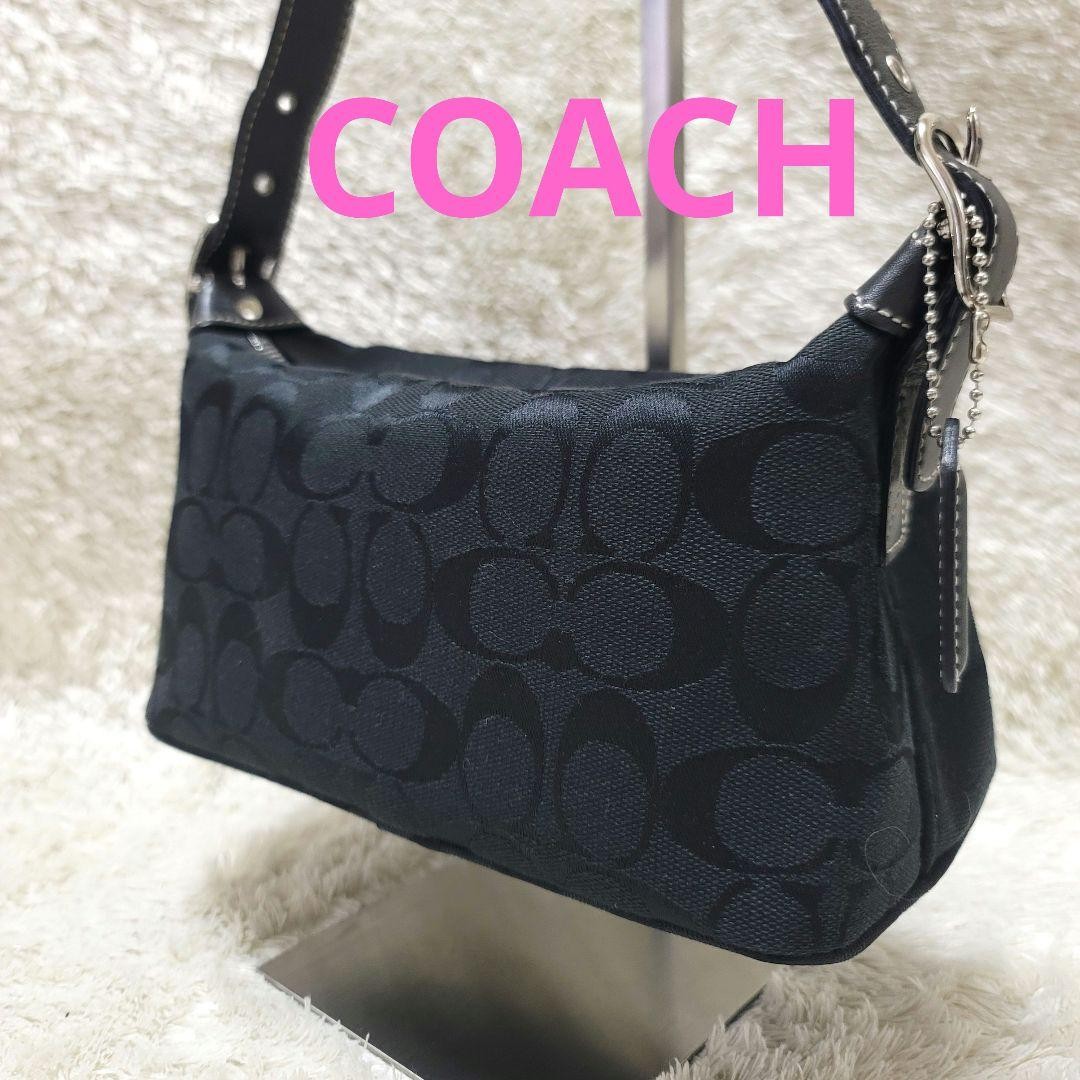 Coach Black Leather & Canvas One Shoulder Signature Pouch