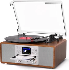 10-In-1 Retro Bluetooth Record Player with Built-In Stereo Speakers | All-In-One