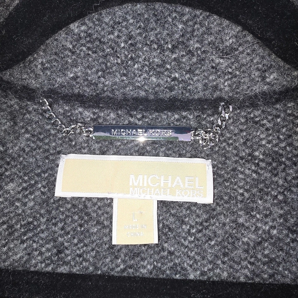 Casaco de lã Michael Kors feminino grande cinza espinha de peixe clássico preppy - Imagem 4 de 4