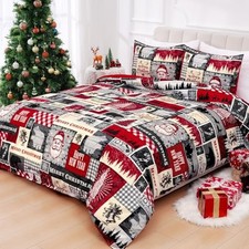 3 Piece Christmas Duvet Cover Queen Size, Patchwork Plaid Duvet 90" x 90" Red