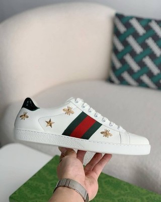 White Gucci Ace Men Shoes, Brand New Golden Bee Design  