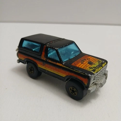 Vintage Hot Wheels Mattel Ford Bronco Black w/Chrome Motorcycle 1980 Hong Kong