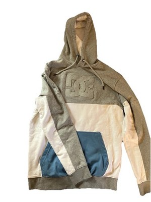 DC 3-D Logo Hoodie Grey/White/blue  size Small but it Fits Like a Medium Unisex