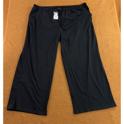 Ulla Popken Womens Plus 32/34 Black Wide Leg Drawstring Lounge Pants NWT