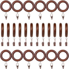 24 Pack Wooden Curtain Rod Rings with Drapery Clips Farmhouse Beech Wood Drap...