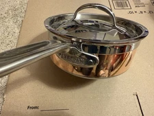HESTAN COPPERBOND INDUCTION 2.0 QT SAUCE PAN w/ LID MADE IN ITALY DISPLAY MODEL