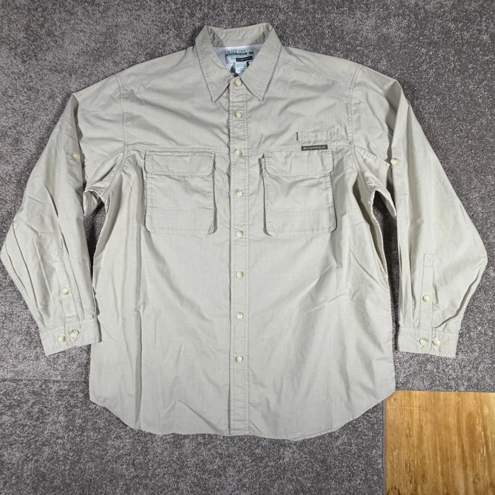 ExOfficio Buzz Off Insect Shield Shirt Mens XL Button Up Fishing E48P-Khaki