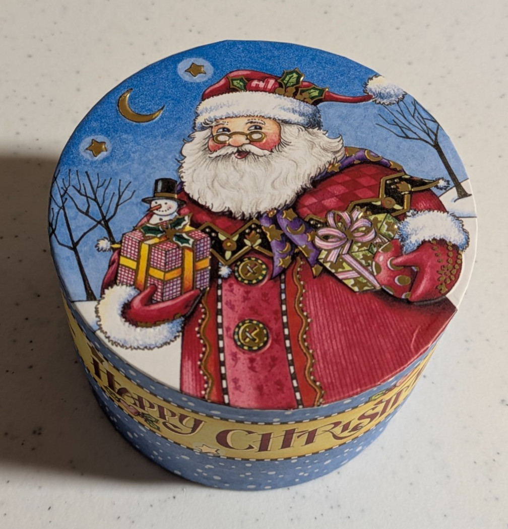 Mary Engelbreit Happy Christmas To All  Santa with Presents Storage Gift Box