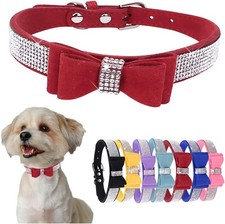 Bowtie Diamond Dog Collar For Small Dogs Girls Female Rhinestone Puppy Collars F