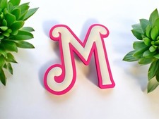 White/Pink Initial Letter  M'  Bogg Bag beach charm tote charm New 4 in length