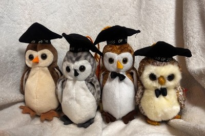 Ty Beanie Babies Wise Graduation Owl Plush bundle of 4 1998,1999,2000,2002 NWT