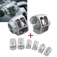 Chrome Switch Housing Cover+6pcs Hand Control Button Switch Caps Fit For Harley