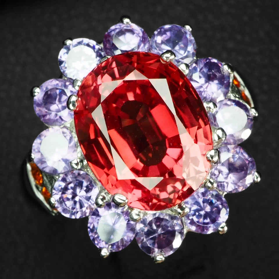 Anillos de oro blanco de plata de ley 925 con zafiro Padparadscha rosa radiante de 4,70 quilates Foto 2 de 4