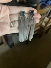 Vintage Dangle Costume Jewelry Silver Earrings With Blue Gem