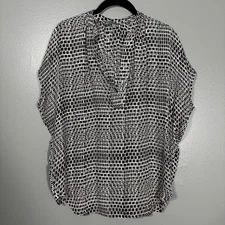 Vince Women's Black Patterned 100% Silk Boxy Oversized Top - Size XS - Corpcore