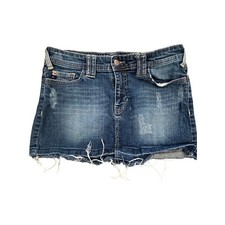 Refuge Premium Denim Mini Skirt Y2K Distressed Frayed Hem Blue Size 7 Summer