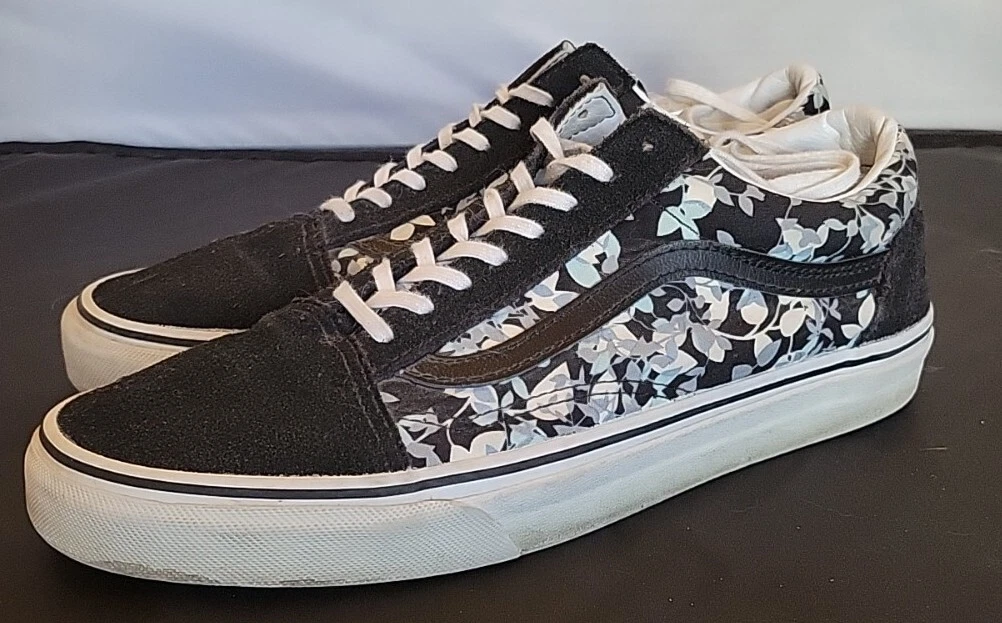 Vans Old Skool Floral Check Shoes - Black/White - 9.5