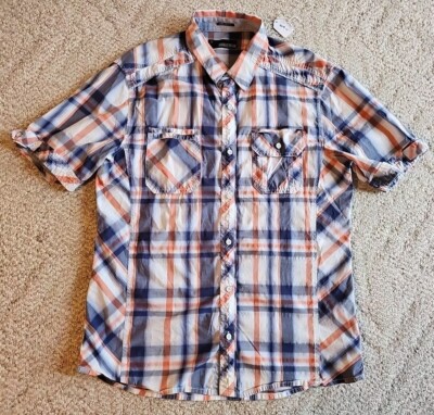 BKE Buckle Shirt Black Label Athletic Fit Plaid Mens Size Medium M Short Sleeve