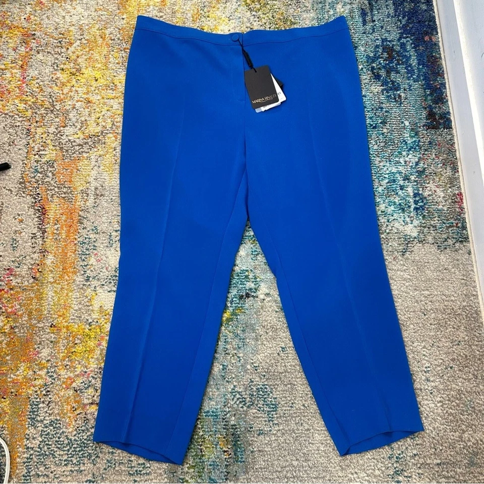 Marina Rinaldi NWT High Waisted Super Slim Raro Blue Ankle Trouser Pants Sz 22