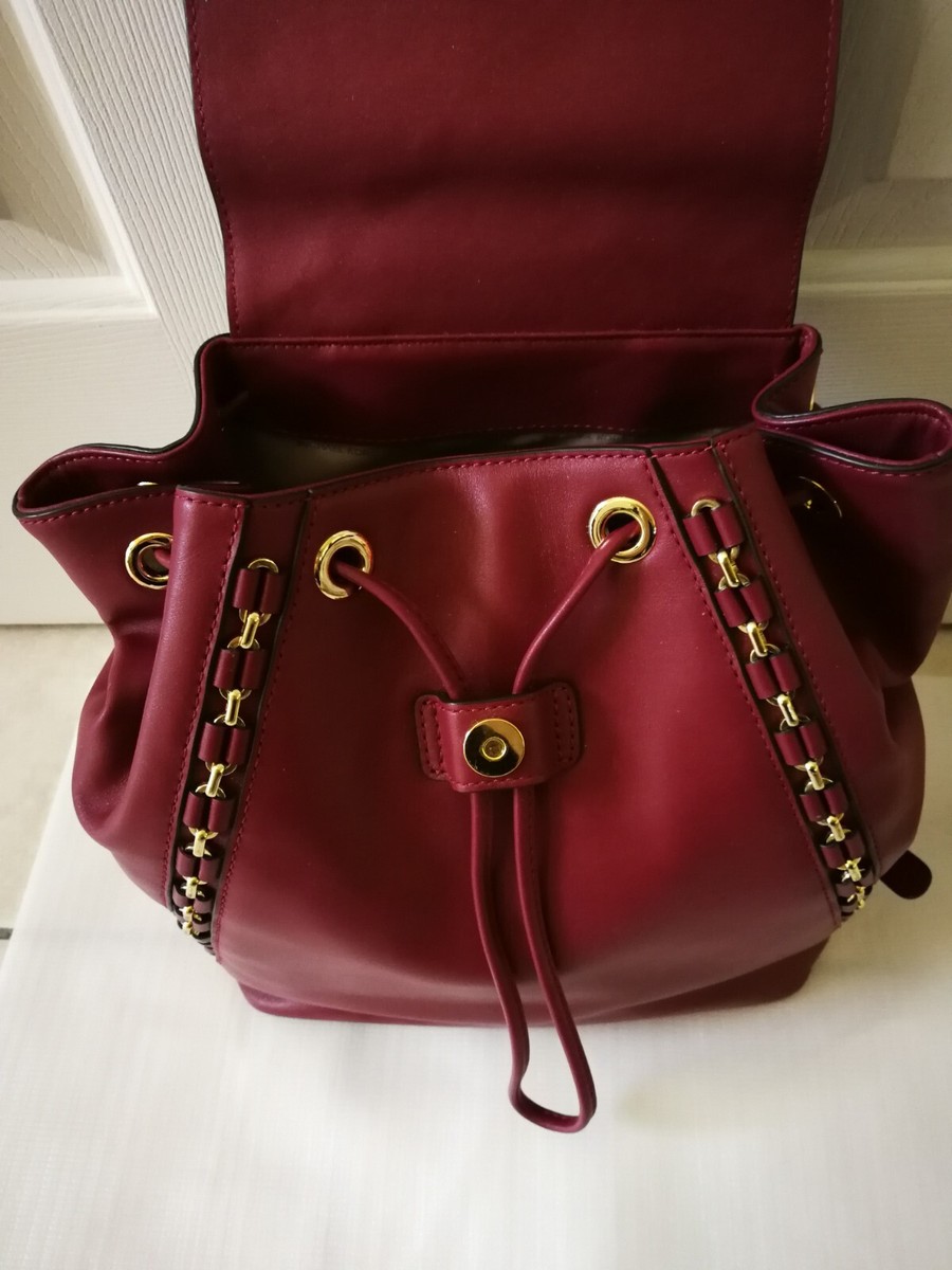 MICHAEL KORS LEATHER BACKPACK PURSE RED /BURGUNDY Gold 