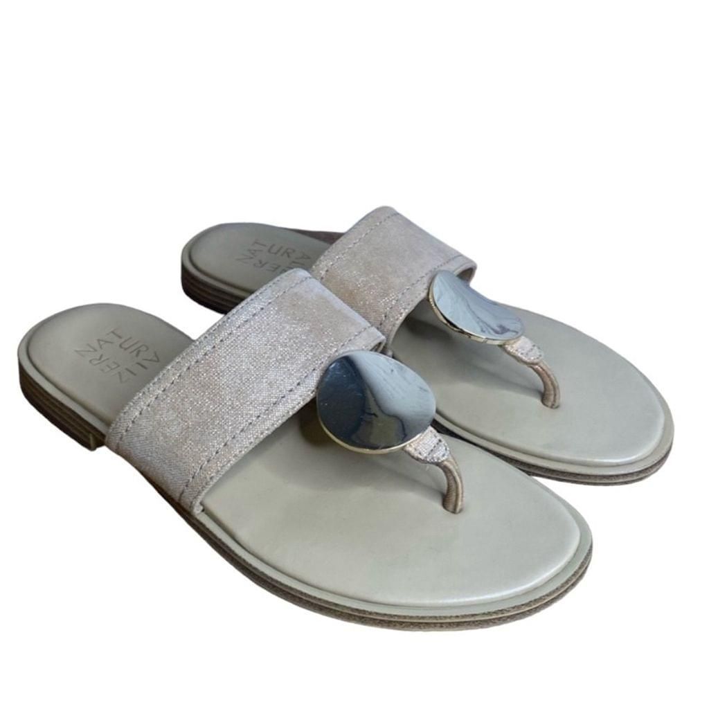 Naturalizer Frankie Leather Gold Thong Slip On Slide Sandals Size