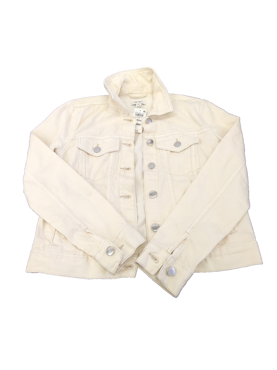 On 34th Women's Classic Denim Trucker Jacket, Ecru XS NWT - DEFECT
