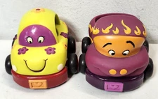 Lot of 2 My B Toys Flowery Car, Taxi Pull Back Wind Up Pre-School Toddler