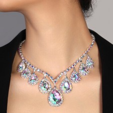 Rhinestone AB Crystal Choker Necklace Wedding Party Prom Necklaces For Women