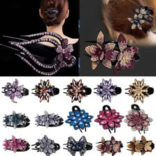 Women Rhinestone Flower Duckbill Clip Hair Claws Grip Elegant Hairpin Barrette ）