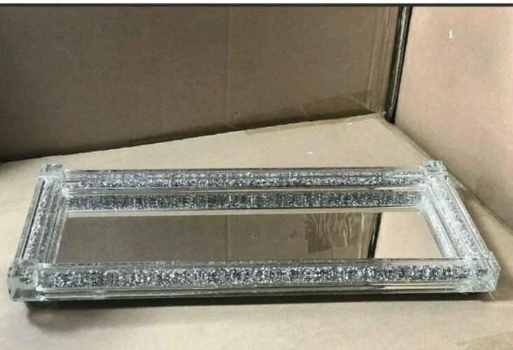 New Silver All Crushed Crystal Mirrored Tray, Placement or Serving Tray Tea - Image 3 of 3