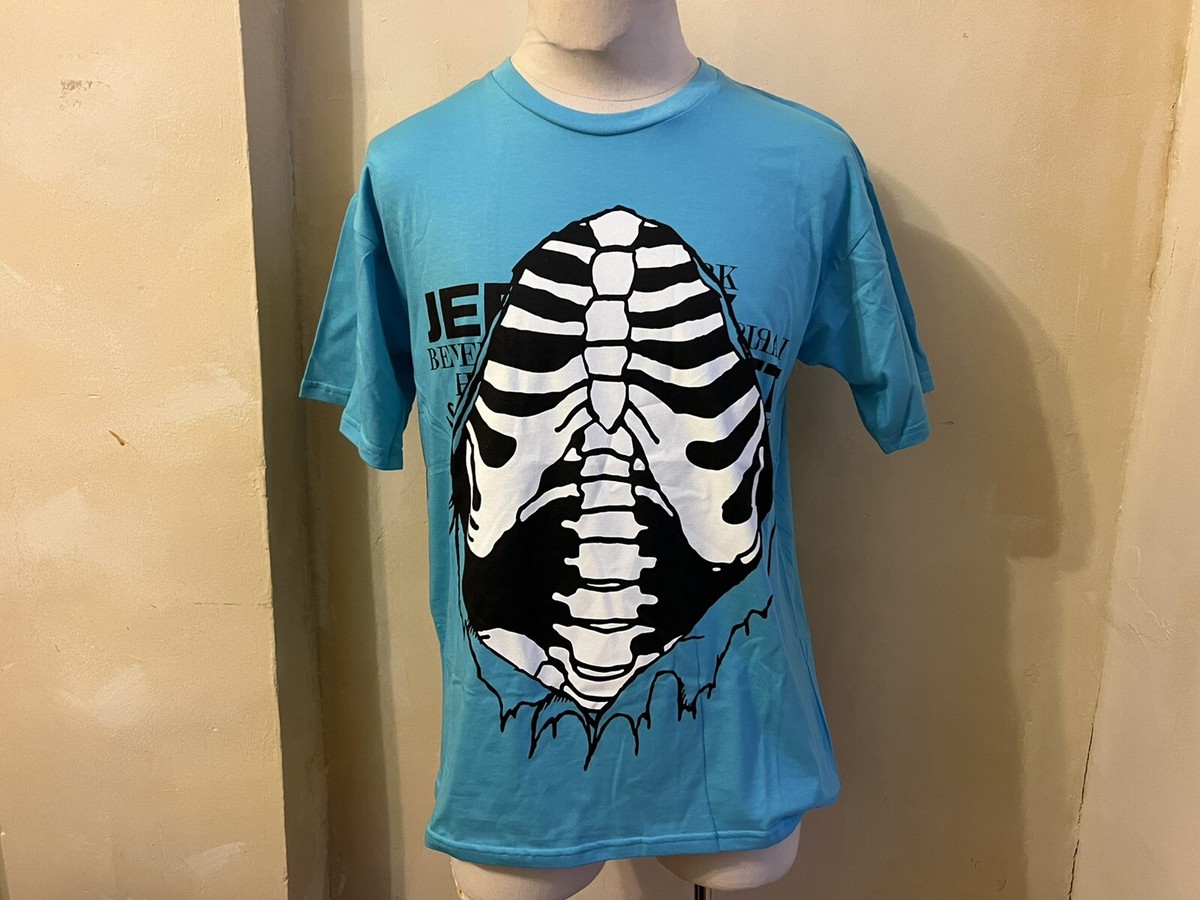 JEREMY SCOTT AZURE BLUE SKELETON TORSO PRINT CASUAL T SHIRT S