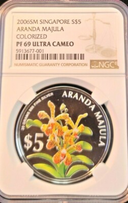 2006 SINGAPORE SILVER 5 DOLLARS VANDA TAN CHAY YAN NGC PF 69
